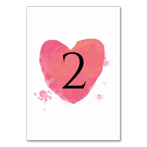 Rustic Watercolor Heart Wedding Table Number