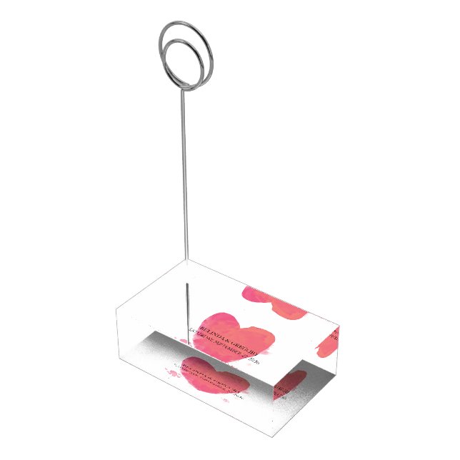 Rustic Watercolor Heart Wedding Table Number Place Card Holder (Corner)