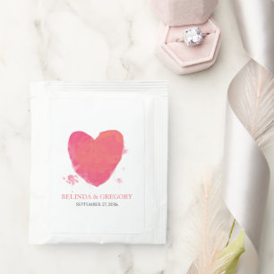 Rustic Watercolor Heart Wedding Tea Bag Drink Mix