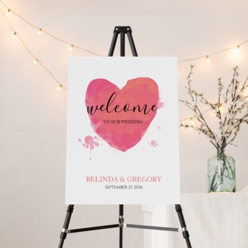 Rustic Watercolor Heart Wedding Welcome Sign