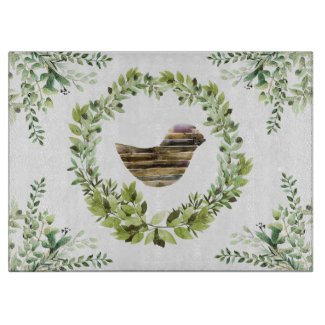 Rustic Watercolor Herbal Glass Cutting Board