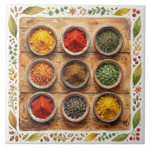 Rustic Watercolor Herbs and Spices Ceramic Tile