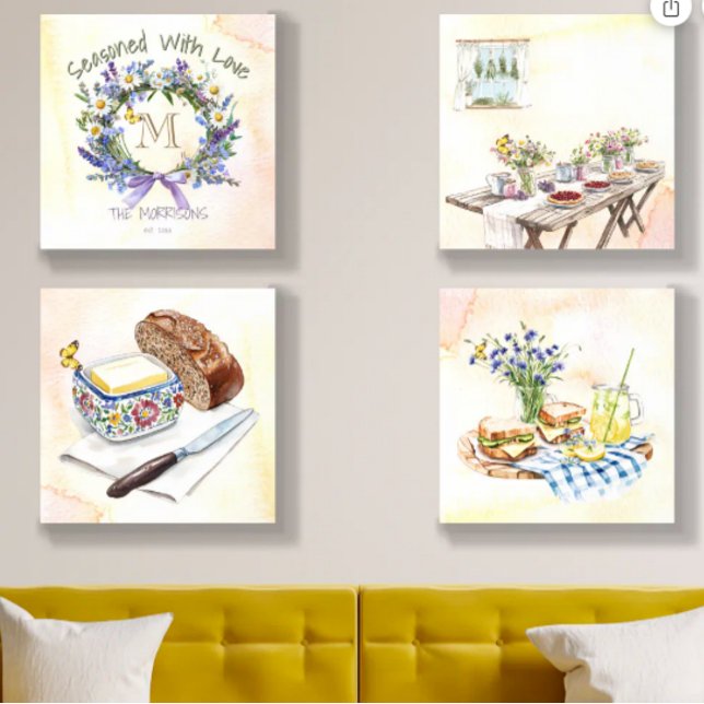 Rustic Watercolor Herbs Kitchen - Custom Monogram Acrylic Photo Tile (Creator Uploaded)