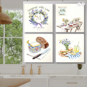 Rustic Watercolor Herbs Kitchen - Custom Monogram Acrylic Photo Tile