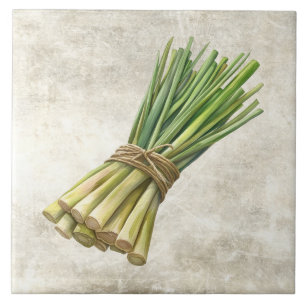 Rustic Watercolor Herbs Leeks with Twine Design Ceramic Tile