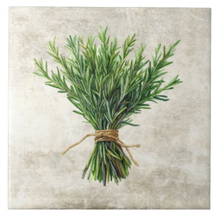 Rustic Watercolor Herbs Rosemary Ceramic Tile
