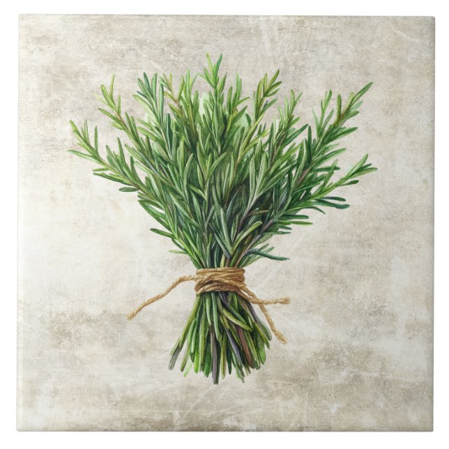 Rustic Watercolor Herbs Rosemary Ceramic Tile (Front)