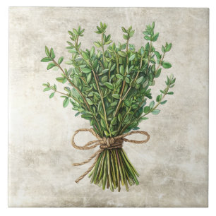 Rustic Watercolor Herbs with Twine Design Ceramic Tile