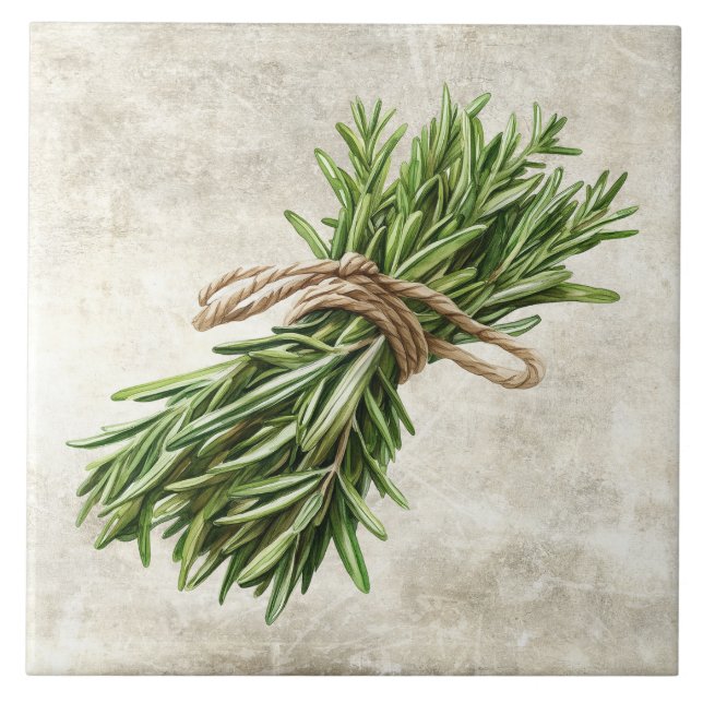 Rustic Watercolor Herbs with Twine Design Ceramic Tile (Front)