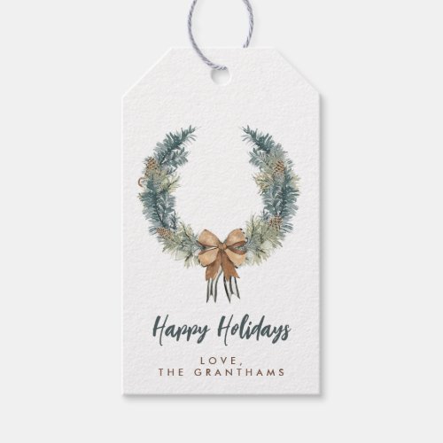 Rustic Watercolor Holiday Wreath Gift Tags
