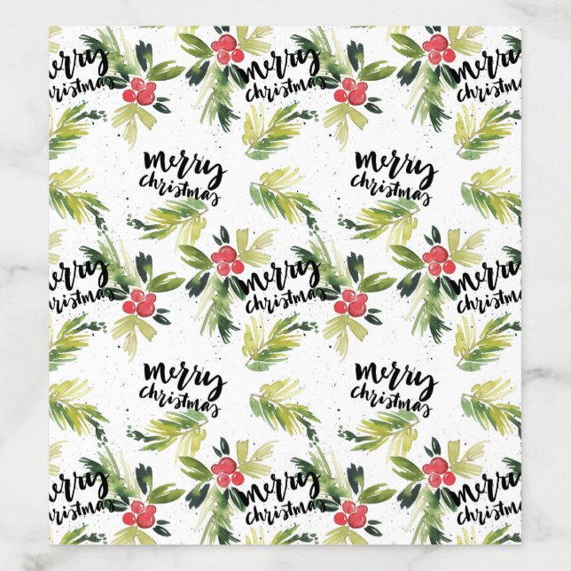 Rustic Watercolor Holly Pattern Merry Christmas Envelope Liner (Design)
