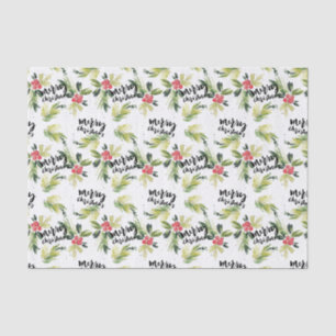 Rustic Watercolor Holly Pattern Merry Christmas Tissue Paper