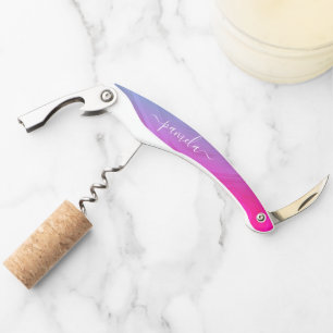 Rustic Watercolor Holographic Bridesmaid Name Waiter's Corkscrew