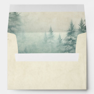 Rustic Watercolor Hunter Green Pine Wedding Envelope