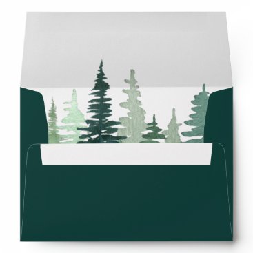 Rustic Watercolor Hunter Green Pine Wedding  Envelope