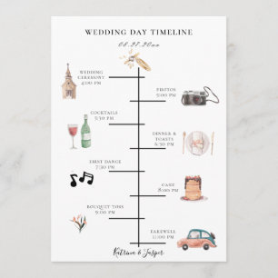 Rustic Watercolor Illustrated Map Wedding Timeline Program