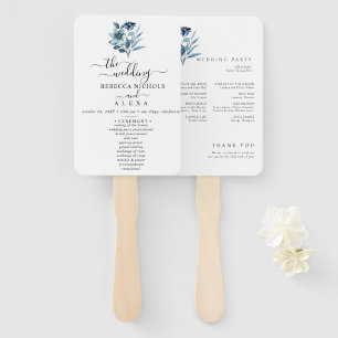 Rustic Watercolor Illustration Blue Floral Bouquet Hand Fan