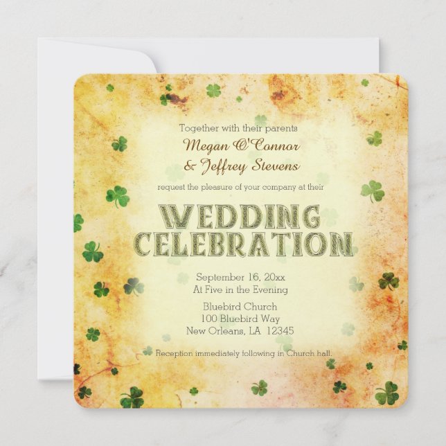 Rustic watercolor Irish shamrocks Invitation (Front)