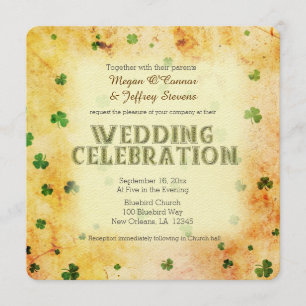 Rustic watercolor Irish shamrocks Invitation