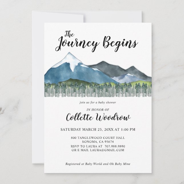 Rustic Watercolor Journey Mountains Baby Shower  Invitation (Front)