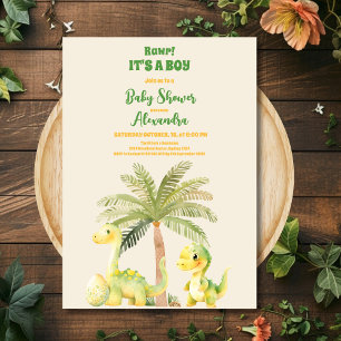Rustic Watercolor Jungle Cute Dinosaur Baby Shower Invitation