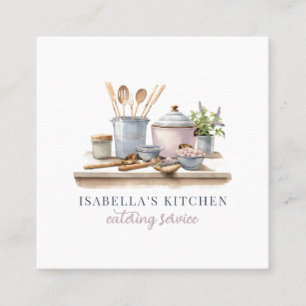 Rustic Watercolor Kitchenware Catering Square Business Card