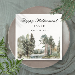 Rustic Watercolor Lake Forest Retirement Party Napkins