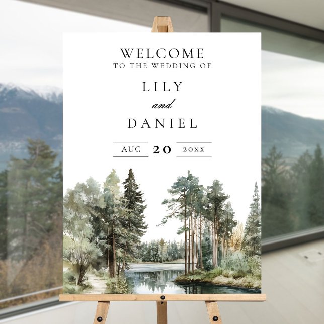 Rustic Watercolor Lake Forest Wedding Welcome Sign (Rustic Watercolor Lake Forest Wedding Welcome Sign)
