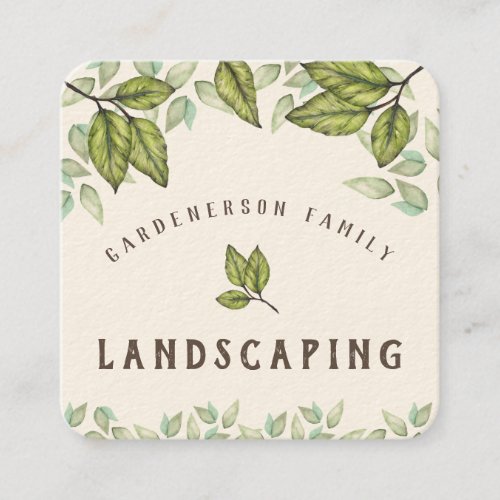 Rustic Watercolor Landscaping Square Business Card