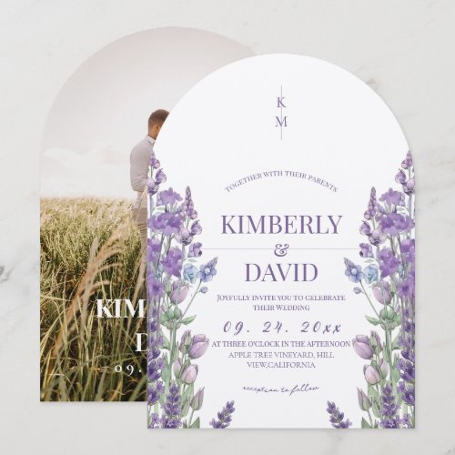 Rustic Watercolor Lavender Photo Wedding Invitation
