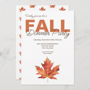 Rustic Watercolor Leaf Fall Dinner Party Invitation