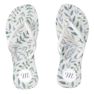 Rustic Watercolor Leaves and Foliage Monogram Flip Flops