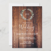 Rustic watercolor leaves monogram photo Wedding Invitation (Front)