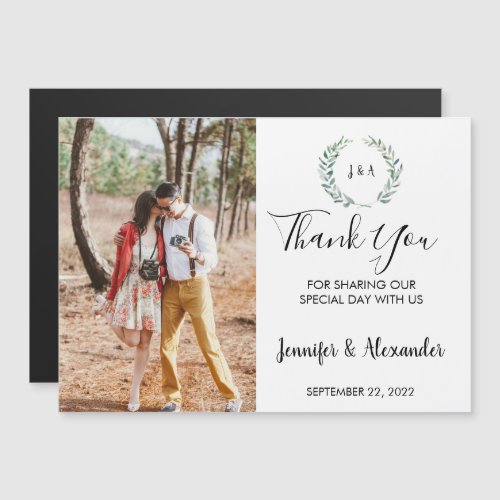 Rustic watercolor leaves monogram photo wedding th