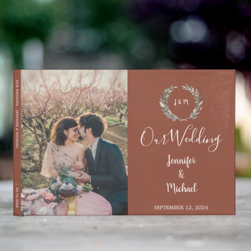 Rustic watercolor leaves photo country Wedding Guest Book