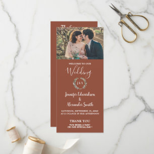 Rustic watercolor leaves photo country wedding program