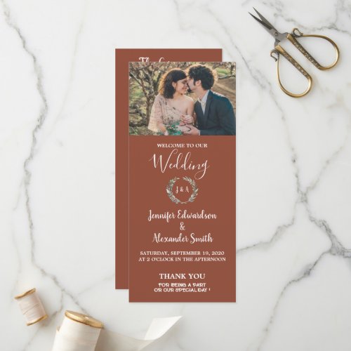 Rustic watercolor leaves photo country wedding program