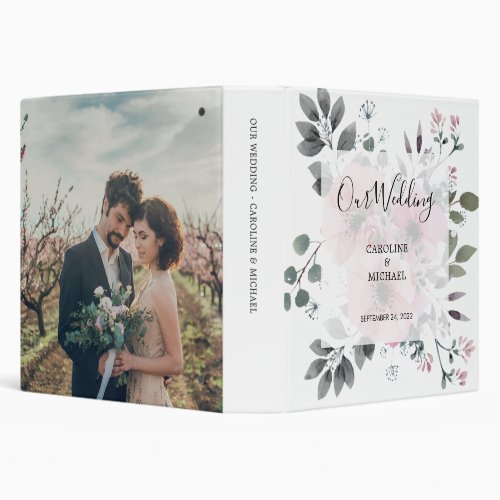 Rustic watercolor leaves photo Wedding 3 Ring Binder