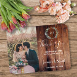 Rustic Watercolor leaves photo wedding Thank You Magnet<br><div class="desc">Rustic Watercolor leaves on dark barn wood,  monogrammed,  photo wedding Thank You magnet.
Elegant rustic cards to say thank you to your wedding guests.
Add your own photo,  names and text to make it very unique and personal.</div>