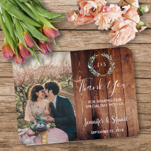 Rustic Watercolor leaves photo wedding Thank You Magnet
