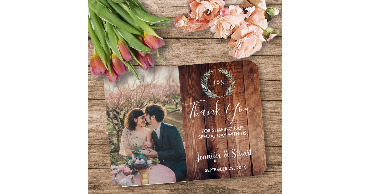 Rustic Watercolor leaves photo wedding Thank You Magnet | Zazzle