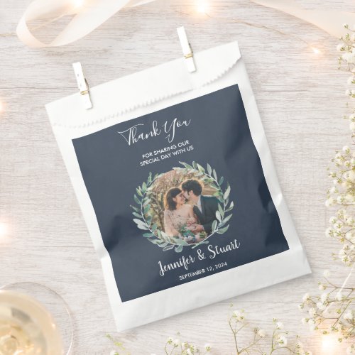 Rustic watercolor leaves thank you photo wedding favor bag