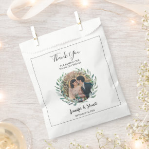 Rustic watercolor leaves thank you photo wedding favor bag