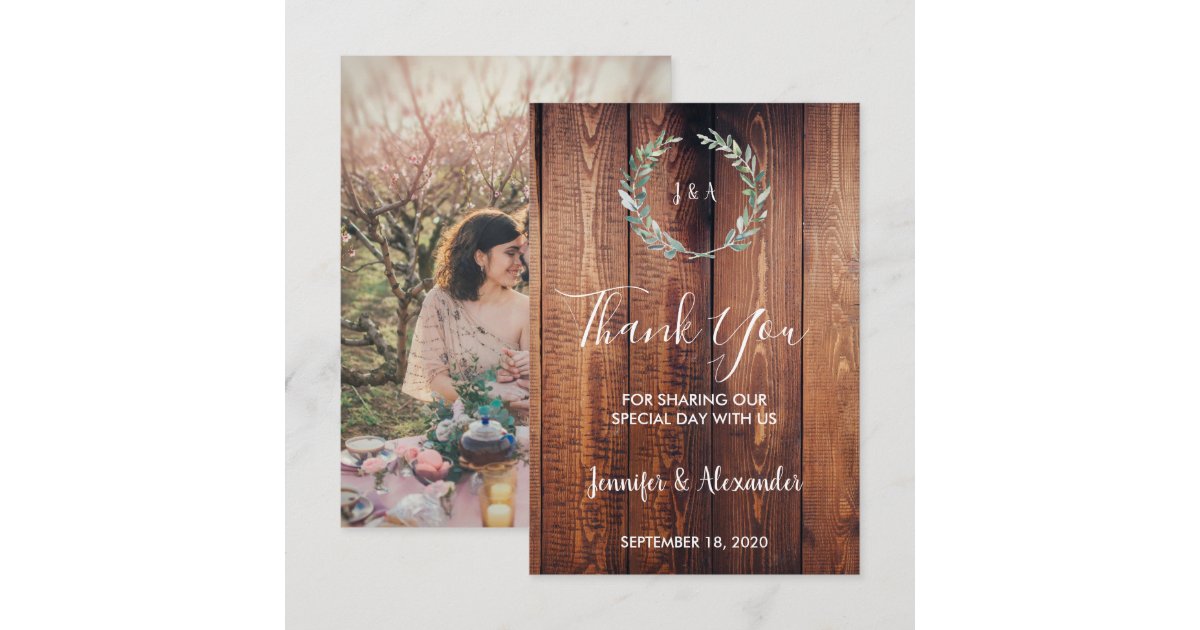 Rustic watercolor leaves Thank you photo wedding Invitation | Zazzle