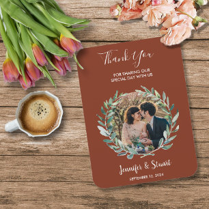 Rustic watercolor leaves Thank You photo wedding Magnet