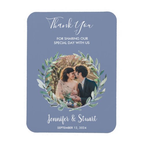 Rustic watercolor leaves Thank You photo wedding Magnet