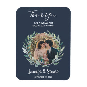 Rustic watercolor leaves Thank You photo wedding Magnet