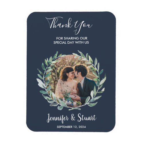Rustic watercolor leaves Thank You photo wedding Magnet