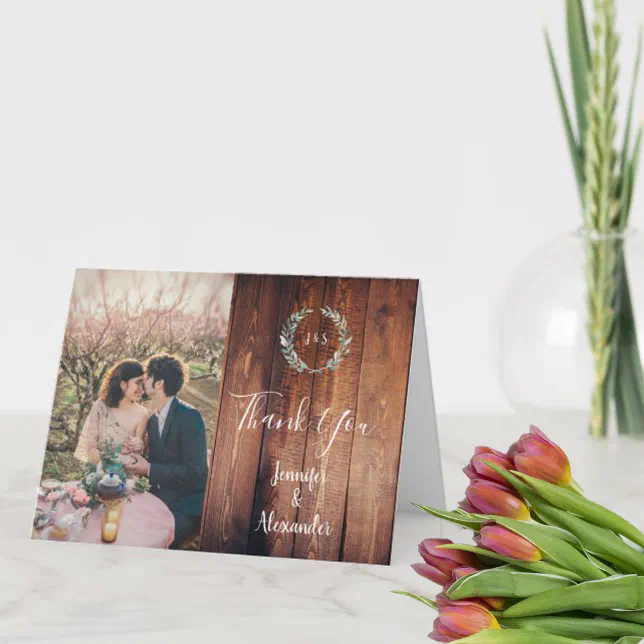 Rustic watercolor leaves Thank You wedding card | Zazzle