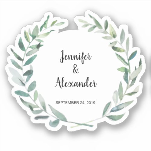 Rustic watercolor leaves Wedding custom cut Sticker